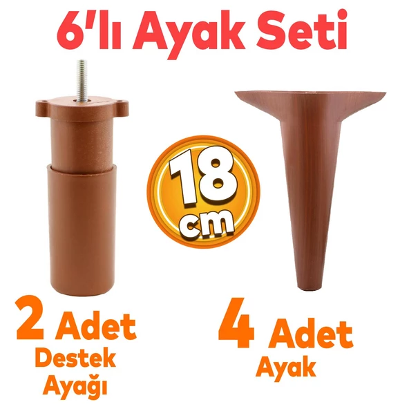 Aspen 6'lı Set Mobilya Tv Ünitesi Koltuk Kanepe Destek Ayağı 18 Cm Ahşap Desenli Konsol Ayak