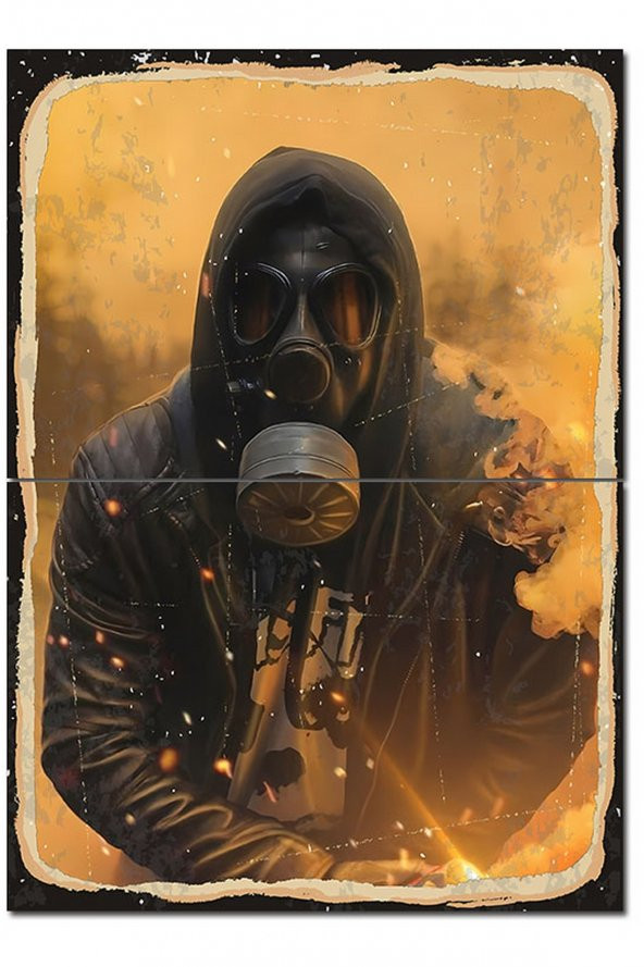 Karizma Tablo Gaz Maskeli Adam Model Ahşap Tablo 70cmX 100cm - 1