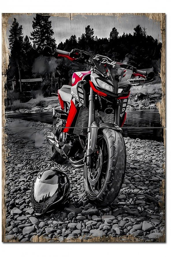 Karizma Tablo Siyah Kırmızı Motosiklet Desenli Mdf Tablo 70cmX 100cm