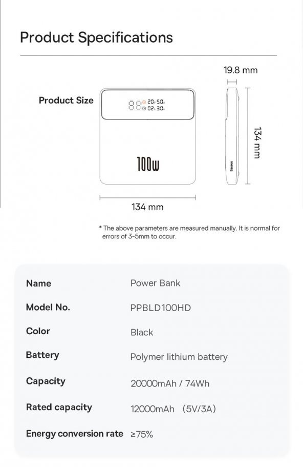 Baseus Ultra Hızlı Şarj 100W 20000mAh Powerbank Ve 100W Şarj Kablo Akıllı Şarj Macbook Laptop Şarj - 3