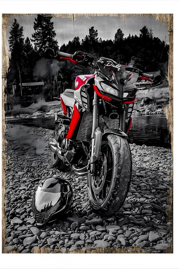 Karizma Tablo Siyah Kırmızı Motosiklet Desenli Mdf Tablo 50cmX 70cm