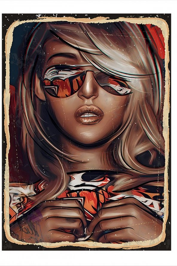 Karizma Tablo Güneş Gözlüğü Ve Kadın Dekoratif ahşap Tablo 35cm X50cm