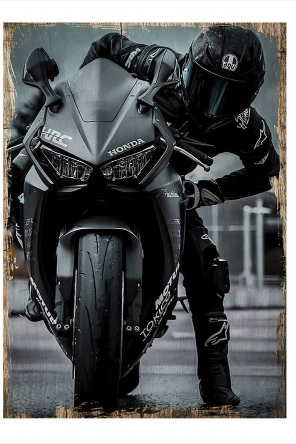 Karizma Tablo Siyah Beyaz Motosiklet Hediyelik Ahşap Tablo 25cmX 35cm