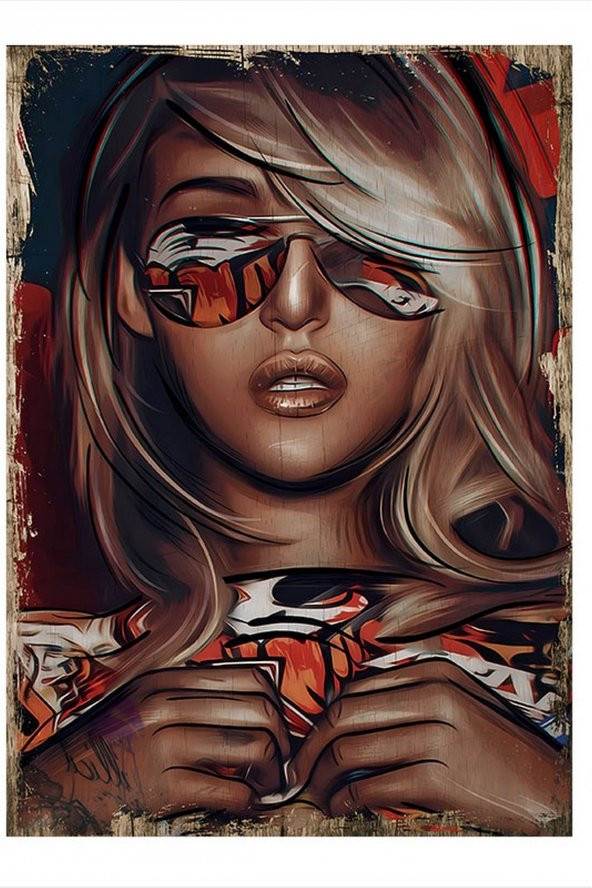 Karizma Tablo Güneş Gözlüğü Ve Kadın Mdf poster 35cm X50cm