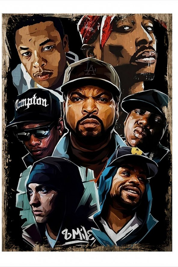 Karizma Tablo Rap Sanatçıları Desenli Ahşap Tablo 50cmX 70cm