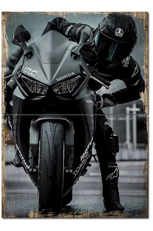 Karizma Tablo Siyah Beyaz Motosiklet Hediyelik Ahşap Tablo 70cmX 100cm