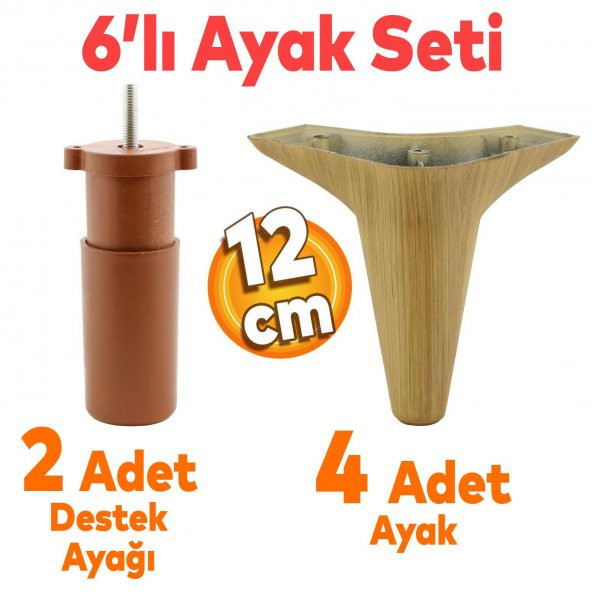 Aspen 6'lı Set Mobilya Tv Ünitesi Çekyat Koltuk Kanepe Baza Destek Ayağı Ayakları 12 Cm Açık Ceviz