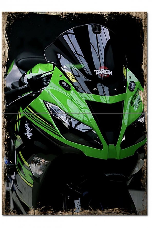Karizma Tablo  Yeşil Spor Motosiklet Hediyelik Ahşap Tablo 70cmX 100cm