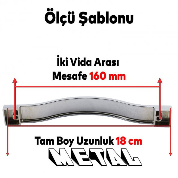 Mobilya Mutfak Dolabı Çekmece Kapı Dolap Kapak Kulpu Kulbu Krom 160 mm Metal Kulp - 3