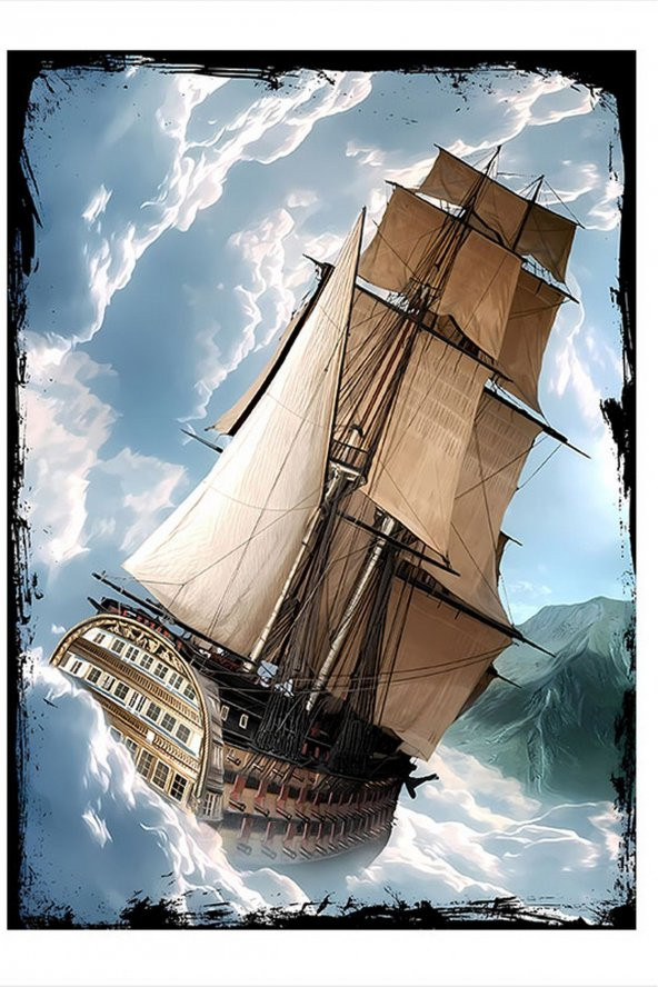 Karizma Tablo Yelkenli Savaş Gemisi Art Mdf Poster 25cmX 35cm
