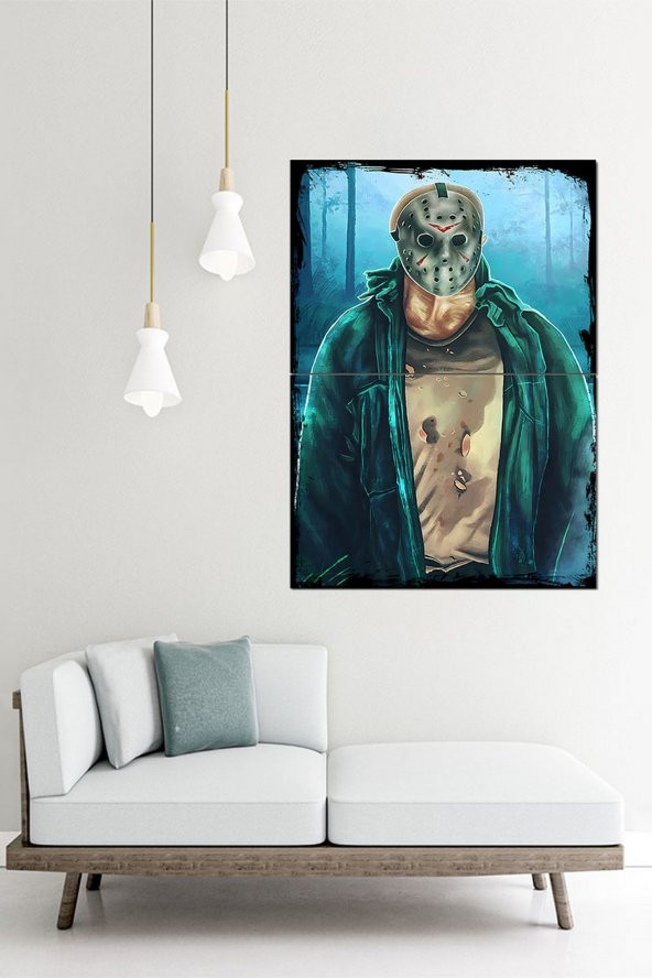 Karizma Tablo Maskeli Katil Jason Voorhees Hediyelik Ahşap Tablo 70cmX 100cm - 2