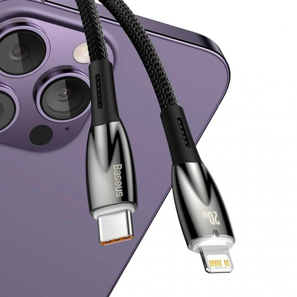 Baseus Led Işıklı Super Şarj 20W 1Mt İphone Şarj Kablosu İpad İphone 11 Pro 12 12 Pro Max Şarj Kablo - 3