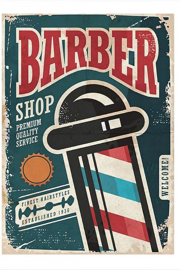 Karizma Tablo Berber Dükkanı Afiş Mdf poster 35cm X50cm