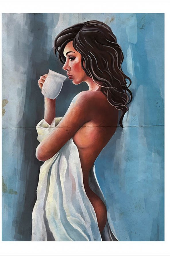 Karizma Tablo Sabah Süt İçen Kadın Model Mdf tablo 18cm X 27cm