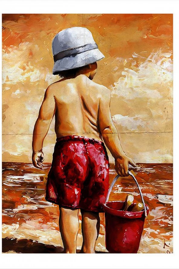 Karizma Tablo Yağlı Boya Sahilde Çocuk Tasarım Ahşap Tablo 35cm X50cm