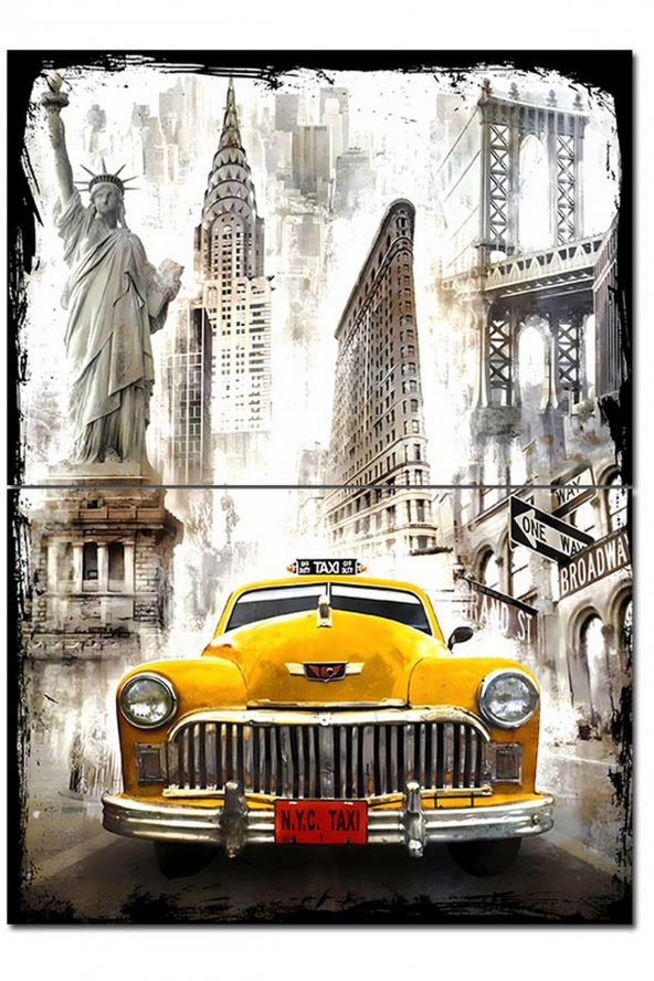 Karizma Tablo Amerikan Nyc Taksi Tasarım Mdf Tablo 70cmX 100cm