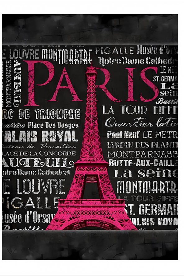 Karizma Tablo Modern Paris Yazı Ve Eyfel Kulesi Art Mdf Poster 25cmX 35cm