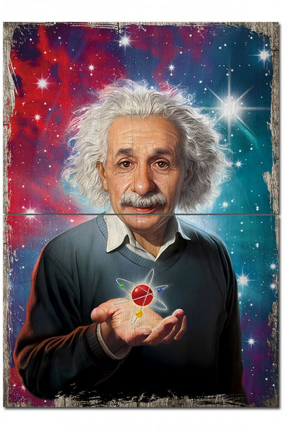 Karizma Tablo Albert Einstein Ve Atom Art Mdf Tablo 70cmX 100cm