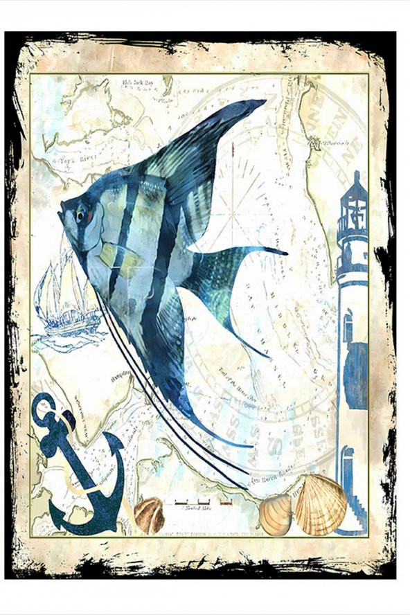 Karizma Tablo Kart Postal Melek Balığı Desenli Ahşap Tablo 18cm X 27cm