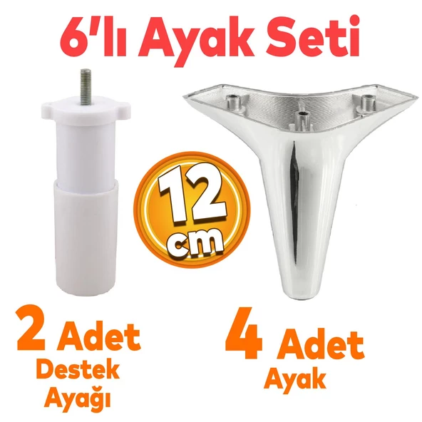 Aspen 6'lı Set Mobilya Tv Ünitesi Çekyat Koltuk Kanepe Baza Destek Ayağı Ayakları 12 Cm Krom M8