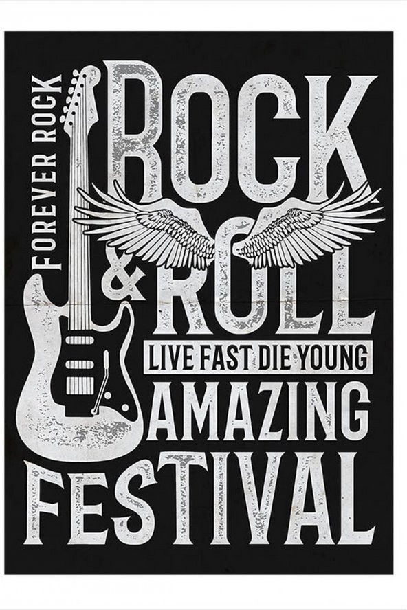 Karizma Tablo Hızlı Yaşa Genç Öl Rock Festivali Tasarım Ahşap Tablo 35cm X50cm
