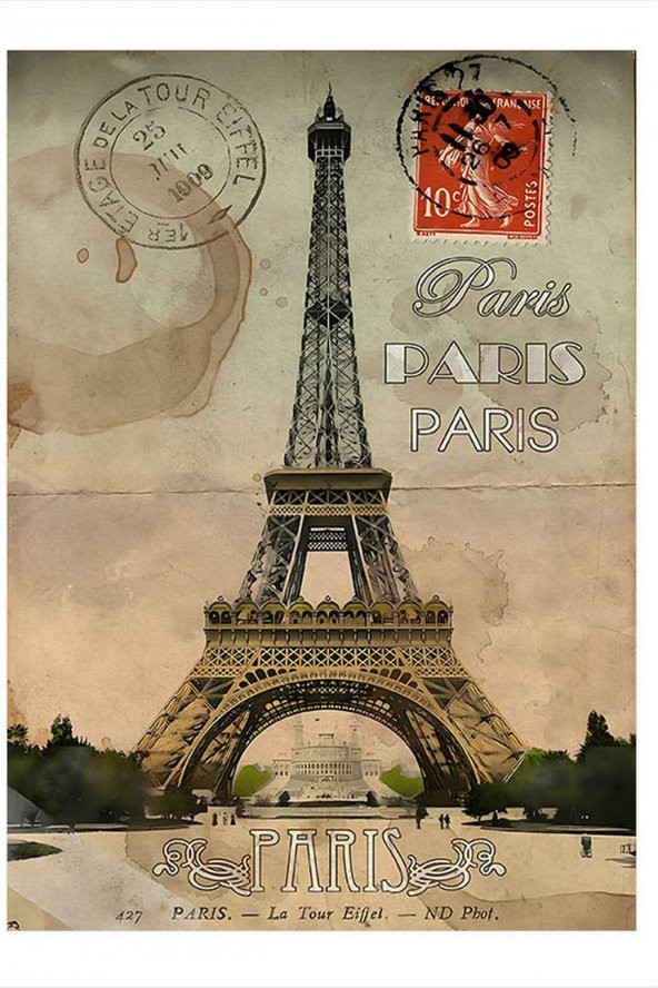 Karizma Tablo Fransa Paris Eyfel Kulesi Kartpostal Art Mdf Tablo 35cm X50cm