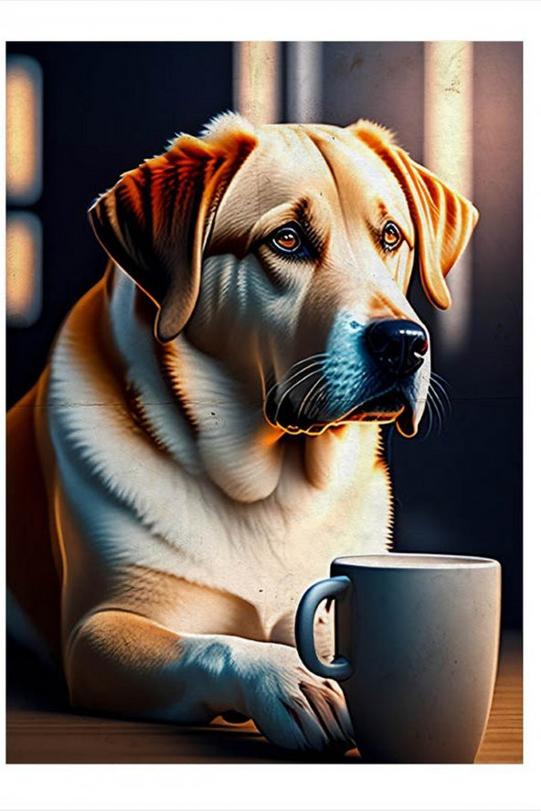 Karizma Tablo Kahve İçen Köpek Hediyelik Mdf Tablo 50cmX 70cm