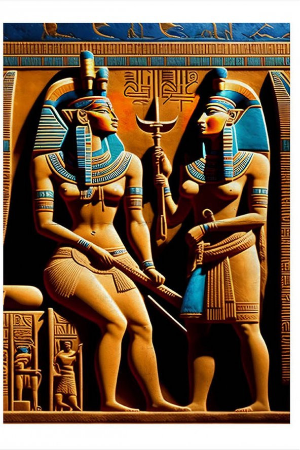 Karizma Tablo Eski Mısır Kabartma İnsan Figürleri Tasarım Ahşap Tablo 25cmX 35cm