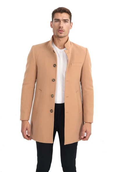 Cengiz İnler Dik Yaka Uzun Erkek Kaşe Kaban - 11