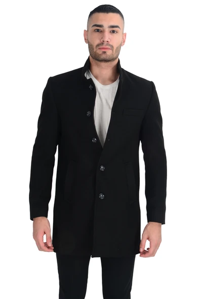 Cengiz İnler Dik Yaka Uzun Erkek Kaşe Kaban - 5