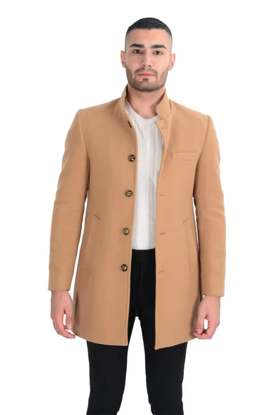 Cengiz İnler Dik Yaka Uzun Erkek Kaşe Kaban - 4