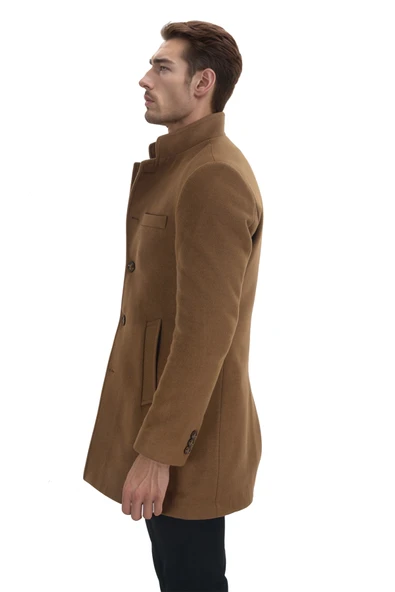 Cengiz İnler Dik Yaka Uzun Erkek Kaşe Kaban - 8