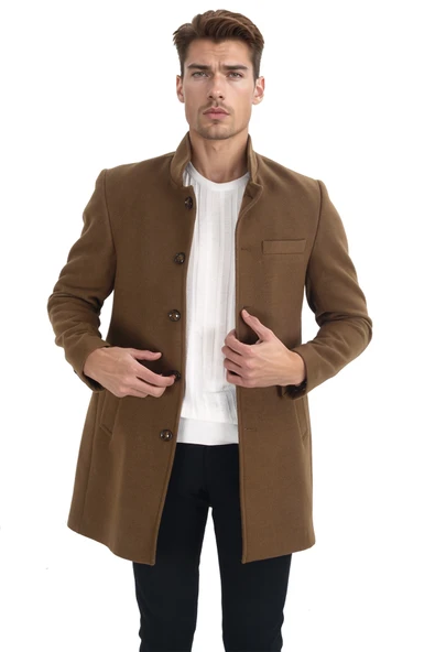 Cengiz İnler Dik Yaka Uzun Erkek Kaşe Kaban - 9