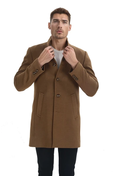 Cengiz İnler Dik Yaka Uzun Erkek Kaşe Kaban - 7