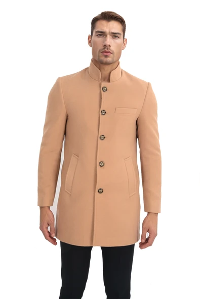 Cengiz İnler Dik Yaka Uzun Erkek Kaşe Kaban - 12