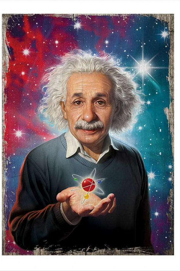 Karizma Tablo Albert Einstein Ve Atom Art Mdf Tablo 18cm X 27cm
