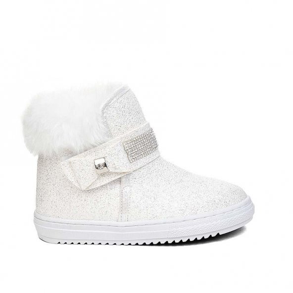 Albishoes Püsküllü Kürklü Kız Çocuk Kız Bebek Taşlı Cırtlı Kışlık Ayakkabı Çocuk Bebek Bot (21-30)