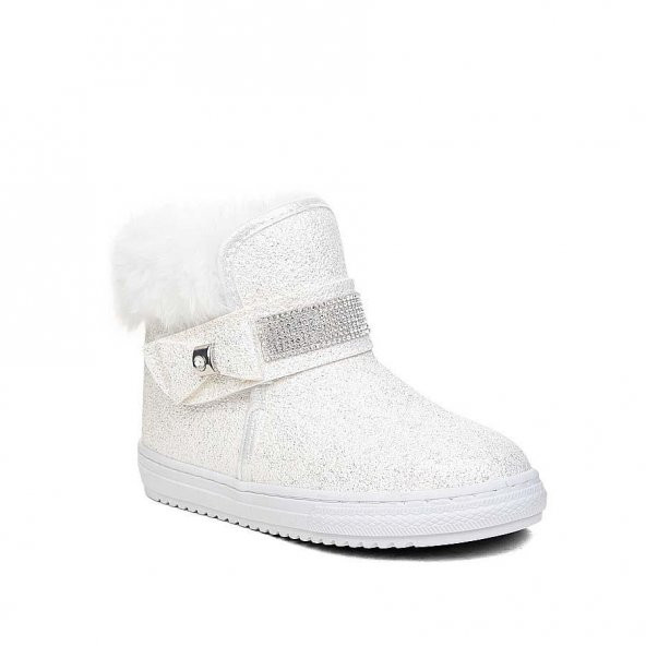 Albishoes Püsküllü Kürklü Kız Çocuk Kız Bebek Taşlı Cırtlı Kışlık Ayakkabı Çocuk Bebek Bot (21-30) - 2
