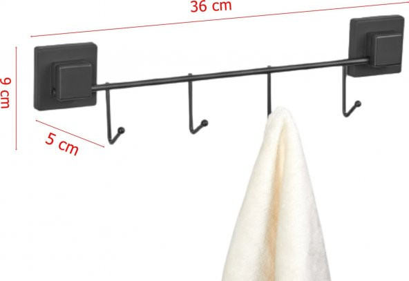 Askılık, Yapışkanlı 4 Lü Askı Siyah, Havlu Askılığı, Banyo Askılığı, Kıyafet Askılığı - 4