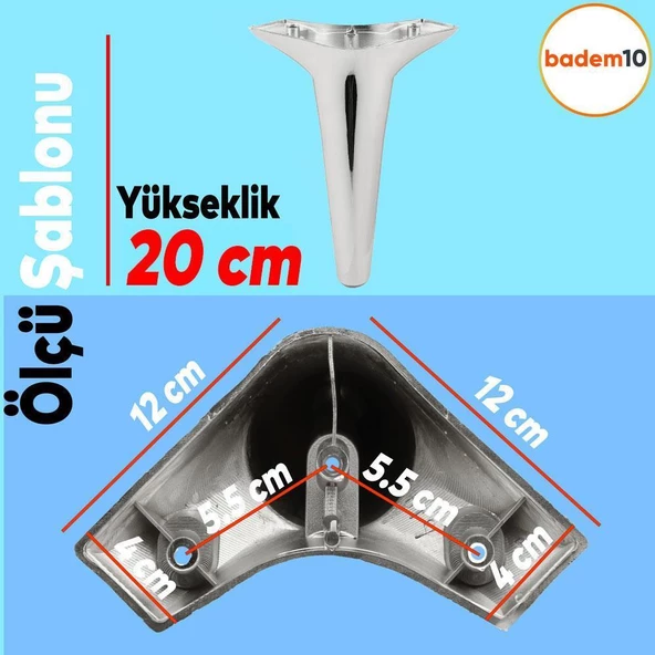 Aspen 6'lı Set Mobilya Tv Ünitesi Koltuk Kanepe Konsol Destek Ayağı Ayakları 20 Cm Krom M8 - 3
