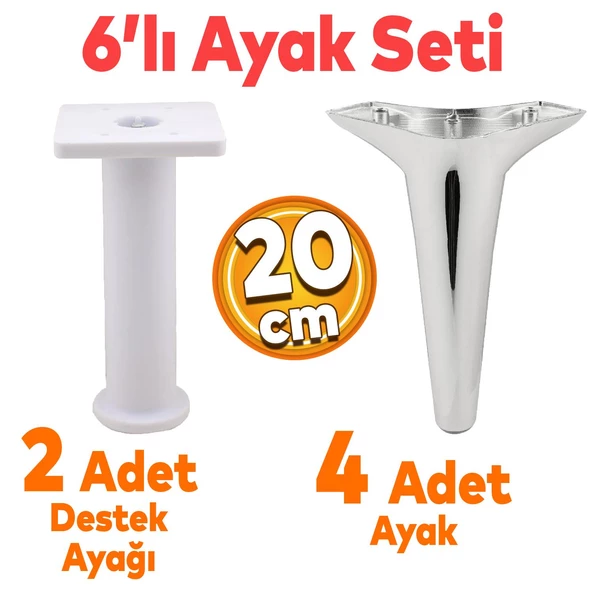 Aspen 6'lı Set Mobilya Tv Ünitesi Koltuk Kanepe Konsol Destek Ayağı Ayakları 20 Cm Krom M8