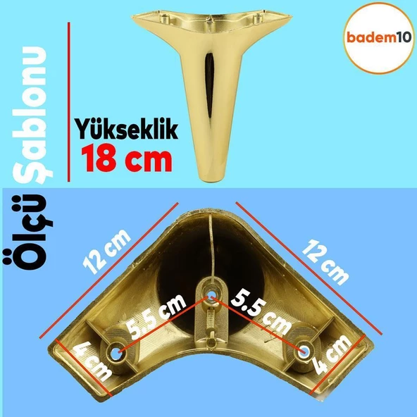 Aspen 6'lı Set Mobilya Tv Ünitesi Koltuk Kanepe Konsol Destek Ayağı Ayakları 18 Cm Gold M8 - 3