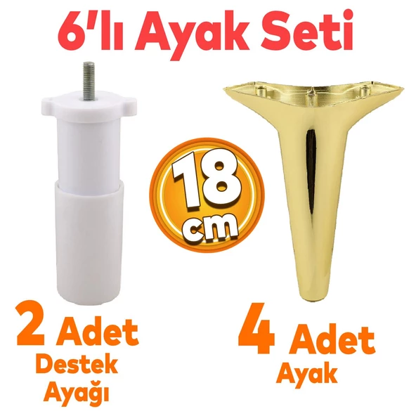 Aspen 6'lı Set Mobilya Tv Ünitesi Koltuk Kanepe Konsol Destek Ayağı Ayakları 18 Cm Gold M8