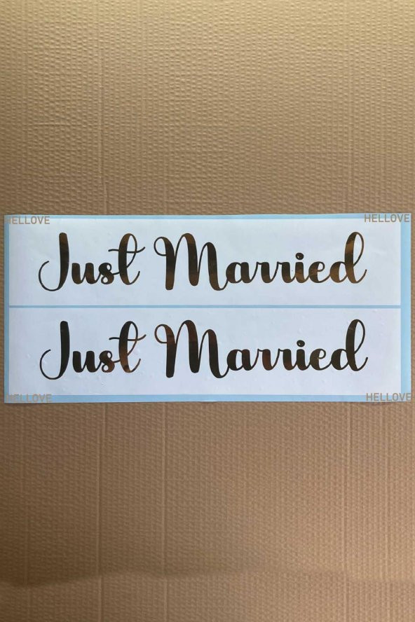Gelin Arabası Plakalık Just Married Yazılı Beyaz Üzeri Gold Yazı Kendinden Yapışkanlı - 1