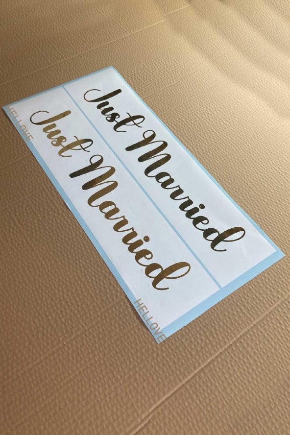 Gelin Arabası Plakalık Just Married Yazılı Beyaz Üzeri Gold Yazı Kendinden Yapışkanlı - 3