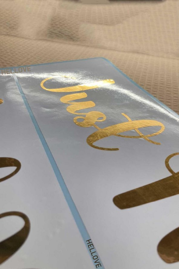 Gelin Arabası Plakalık Just Married Yazılı Beyaz Üzeri Gold Yazı Kendinden Yapışkanlı - 4
