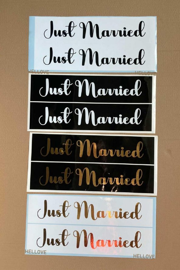 Gelin Arabası Plakalık Just Married Yazılı Beyaz Üzeri Gold Yazı Kendinden Yapışkanlı - 5