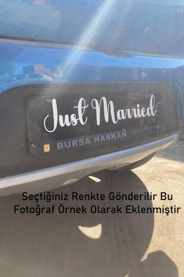Gelin Arabası Plakalık Just Married Yazılı Beyaz Üzeri Gold Yazı Kendinden Yapışkanlı - 6