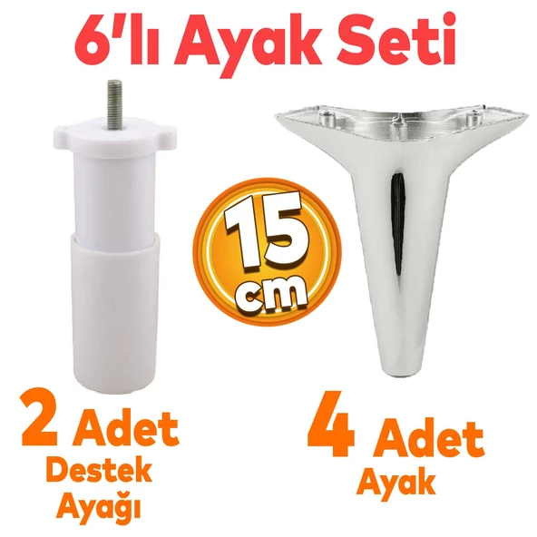 Aspen 6'lı Set Mobilya Tv Ünitesi Çekyat Koltuk Kanepe Baza Destek Ayağı Ayakları 15 Cm Krom M8
