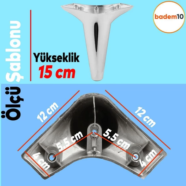 Aspen 6'lı Set Mobilya Tv Ünitesi Çekyat Koltuk Kanepe Baza Destek Ayağı Ayakları 15 Cm Krom M8 - 3
